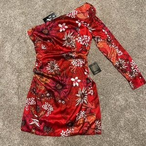 Bebe satin one shoulder mini dress